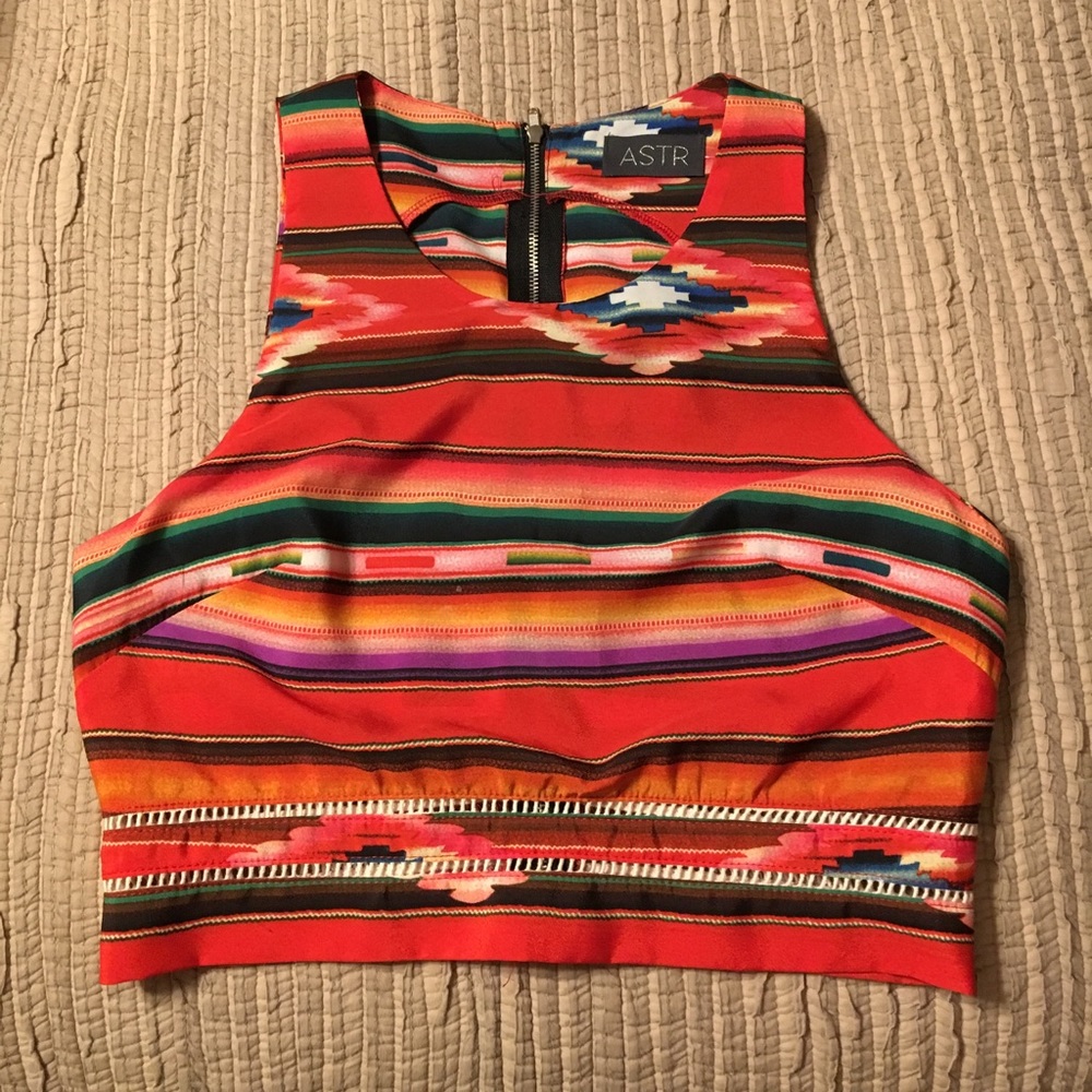 Colorful crop top, zip down back!